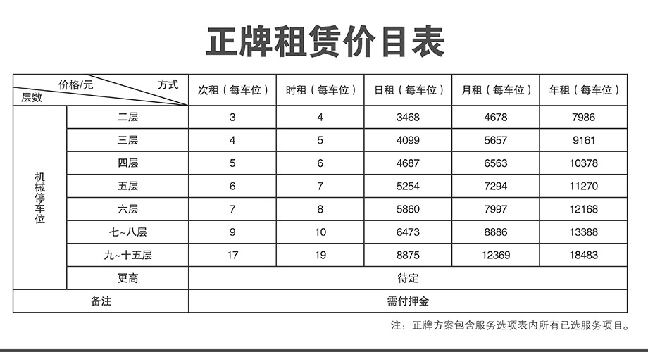 四川停车设备正牌租赁价目表